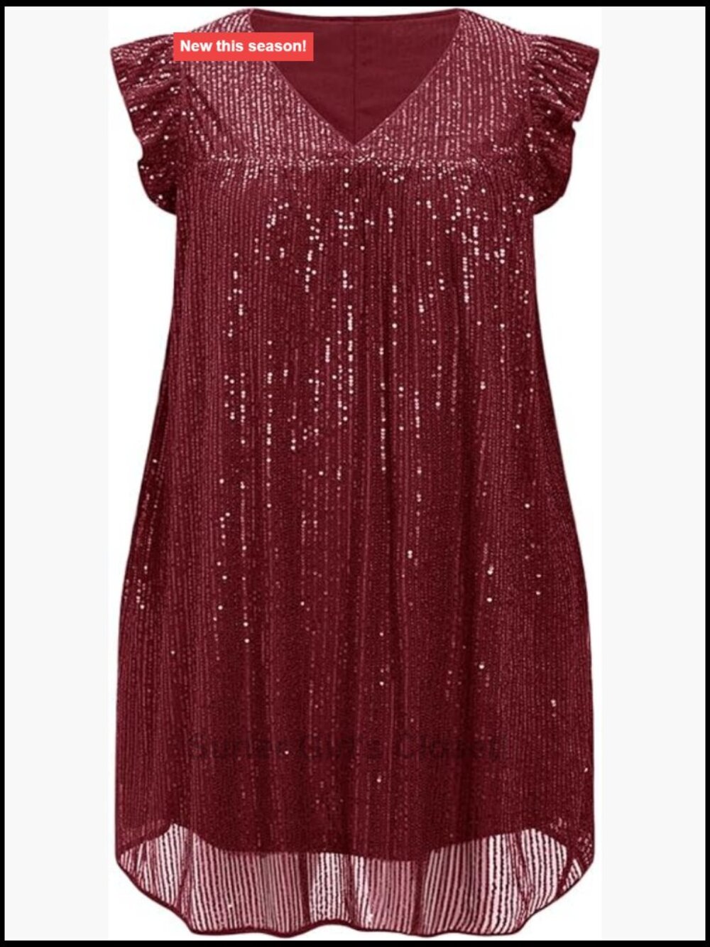 Plus Size Sequin Mini Dress Ruffle Sleeve V-Neck Party Club Dress